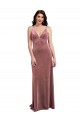 Affordable Low Scoop Back Long V-Neck Velvet Slip Bridesmaid Dress UK