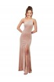 Affordable One Shoulder Stretch Velvet Bridesmaid Dress with Front Slit UK