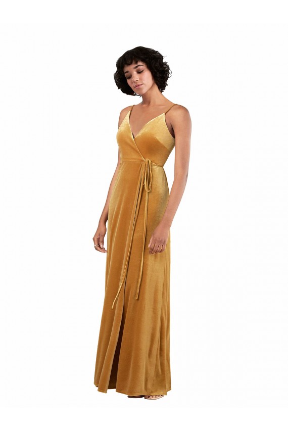 Affordable Romantic Velvet Floor Length Bridesmaid Dress with Wrap Detail UK