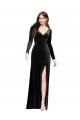 Affordable Long Sleeves Velvet Bridesmaid Dress with V-Neckline and Thigh Slit UK