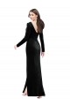 Affordable Long Sleeves Velvet Bridesmaid Dress with V-Neckline and Thigh Slit UK