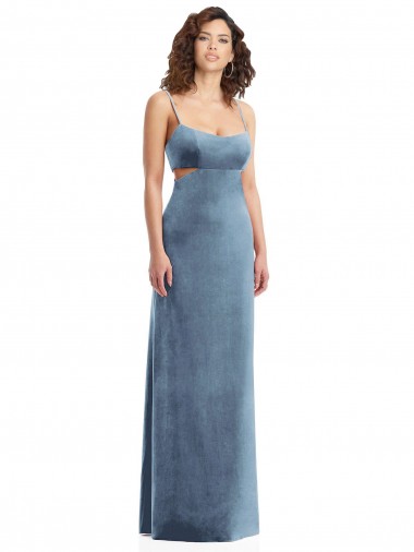 Affordable Spaghetti Strap Long Full Length Velvet Maxi Bridesmaid Dress UK