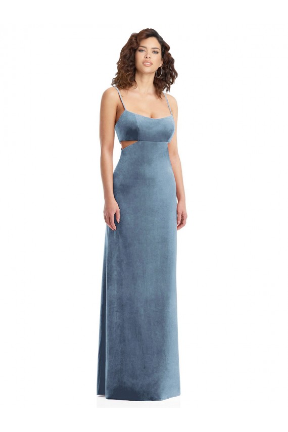 Affordable Spaghetti Strap Long Full Length Velvet Maxi Bridesmaid Dress UK