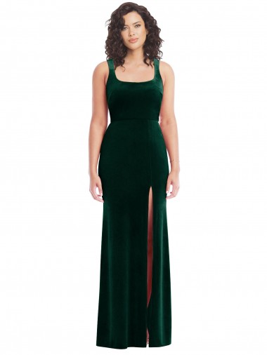Affordable Square Neck Long Velvet Maxi Bridesmaid Dress UK