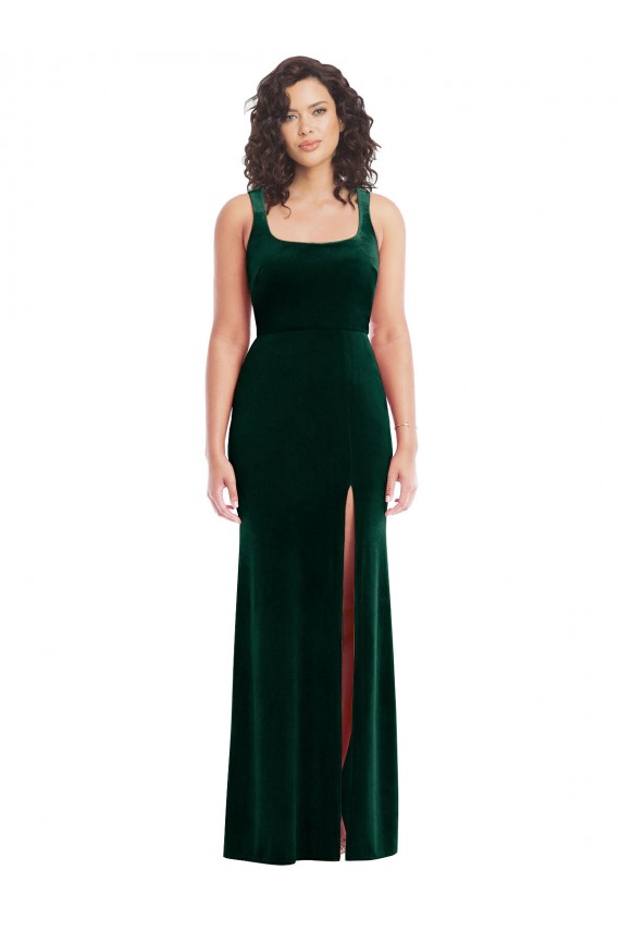 Affordable Square Neck Long Velvet Maxi Bridesmaid Dress UK