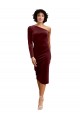 Affordable One Shoulder Fitted Short Midi Length Velvet Bridesmaid Dress UK