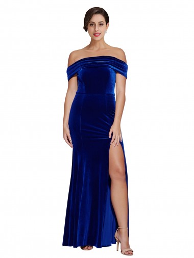 Affordable Full Length Long Velvet Bridesmaid Dress with Side Split UK