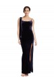 Affordable Long Velvet Bridesmaid Dress with Side Thigh Split and Shoulder Tie UK