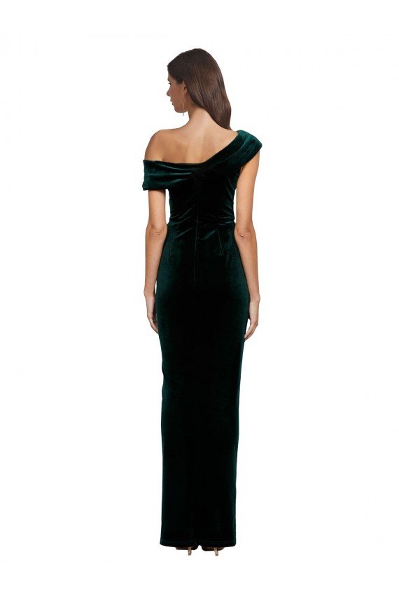 Affordable Long Asymmetric Neckline Ruched Velvet Bridesmaid Dress UK